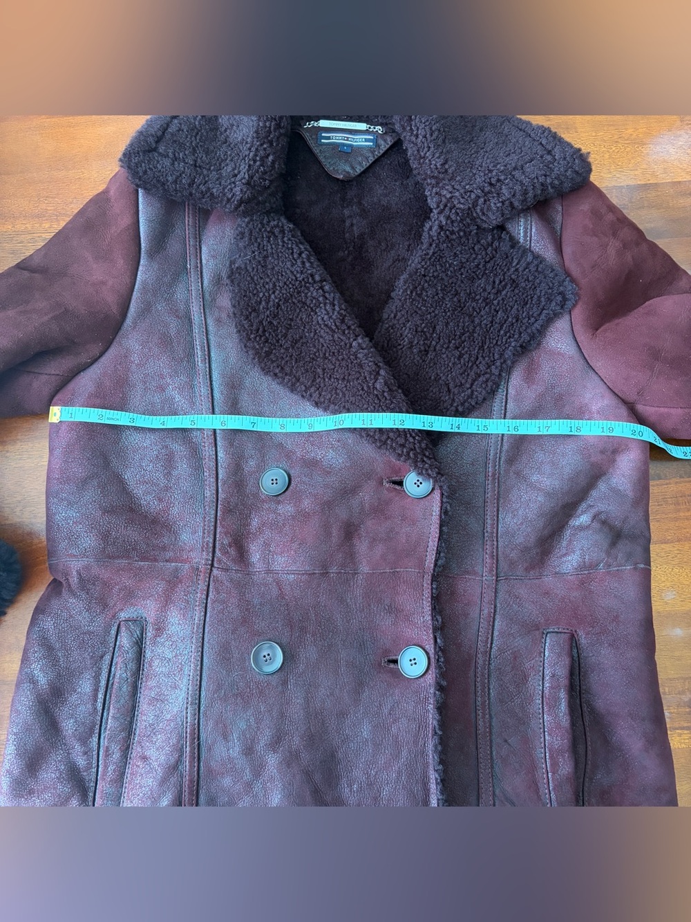 Tommy Hilfiger 100% Lambskin Leather Shearling Coat Women's S Burgundy Oxblood - Picture 7 of 11